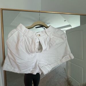 Elodie White High-Waist Pleated Linen-Blend Shorts